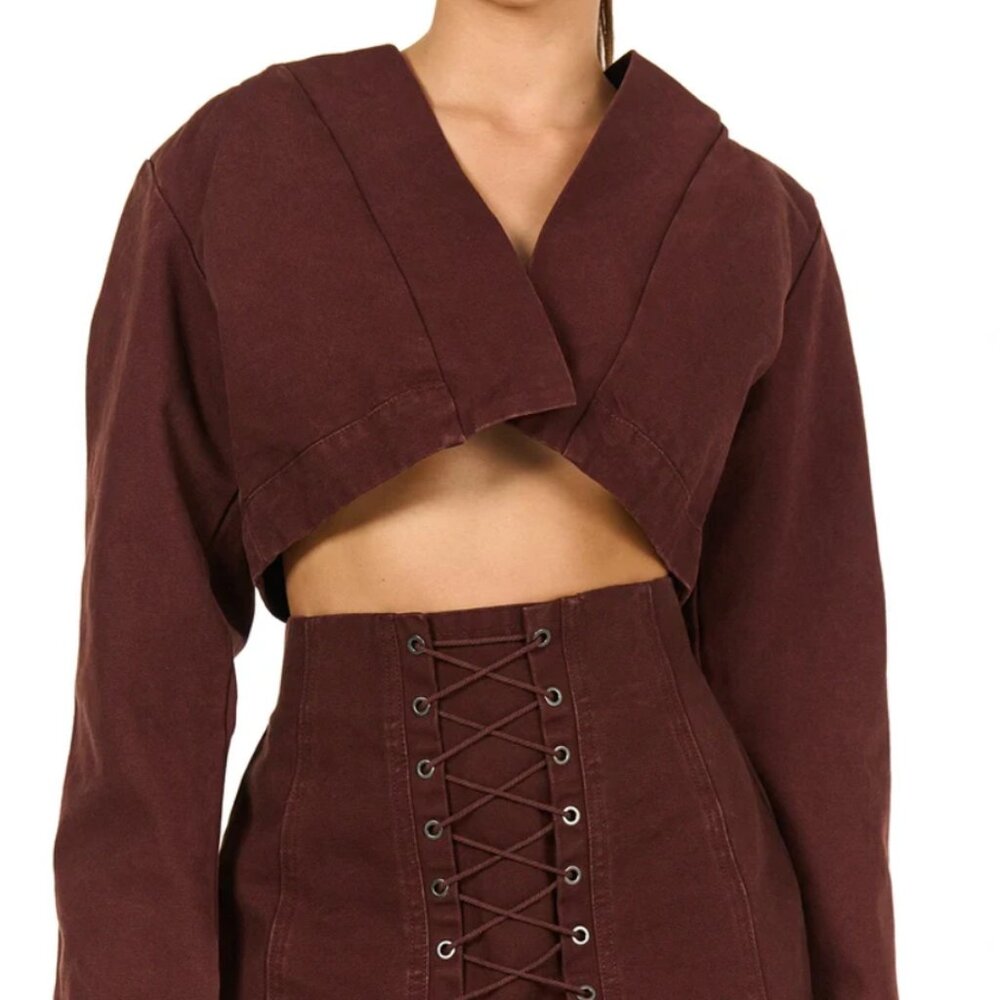 Naked Wardrobe CANVAS CROPPED HOODIE - BRAND NEW NEVER WORN!